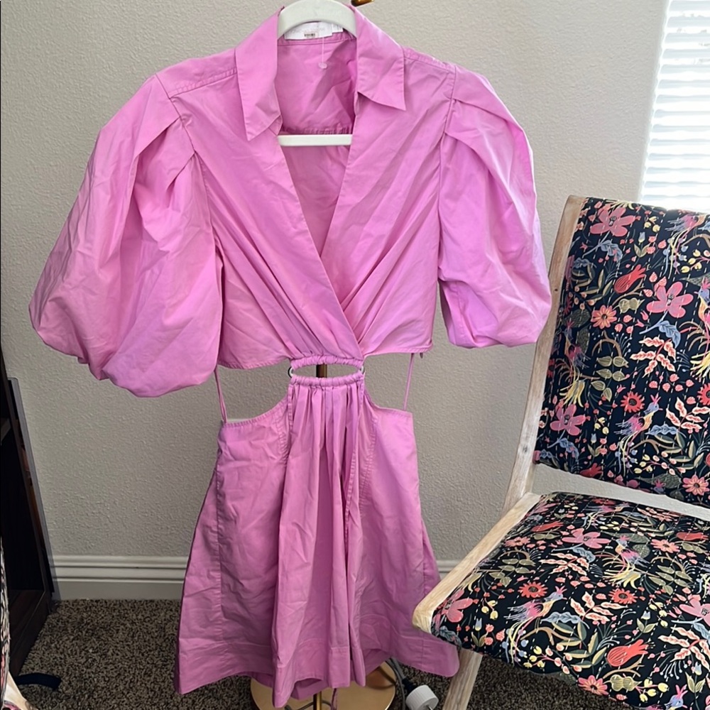 Jonathan Simkhai Pink Puff Sleeve Cutout Dress